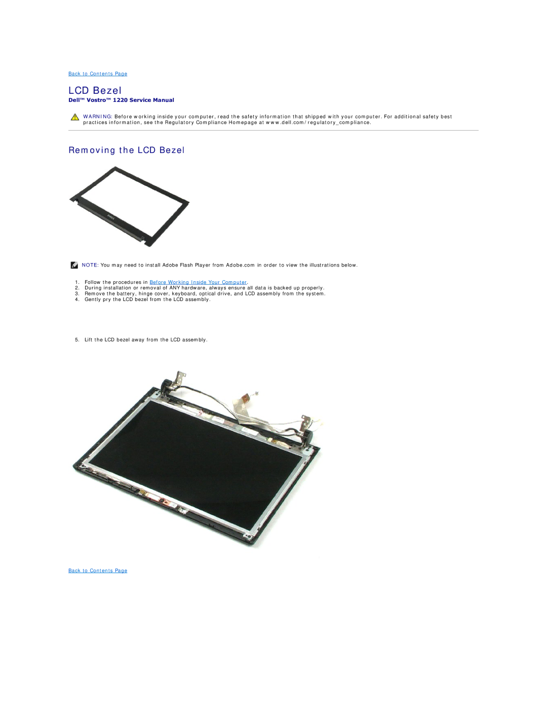 Dell 1220 specifications Removing the LCD Bezel 