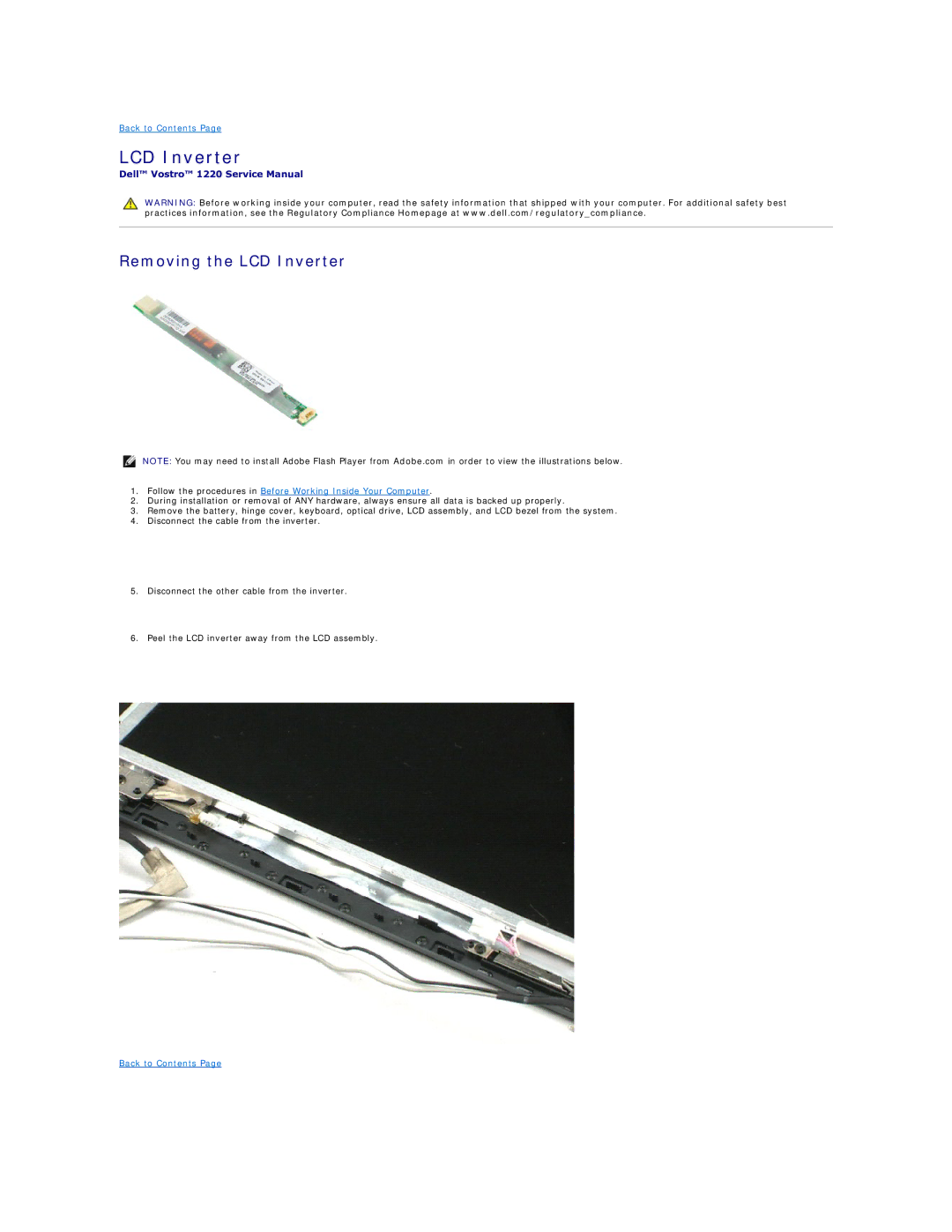 Dell 1220 specifications Removing the LCD Inverter 