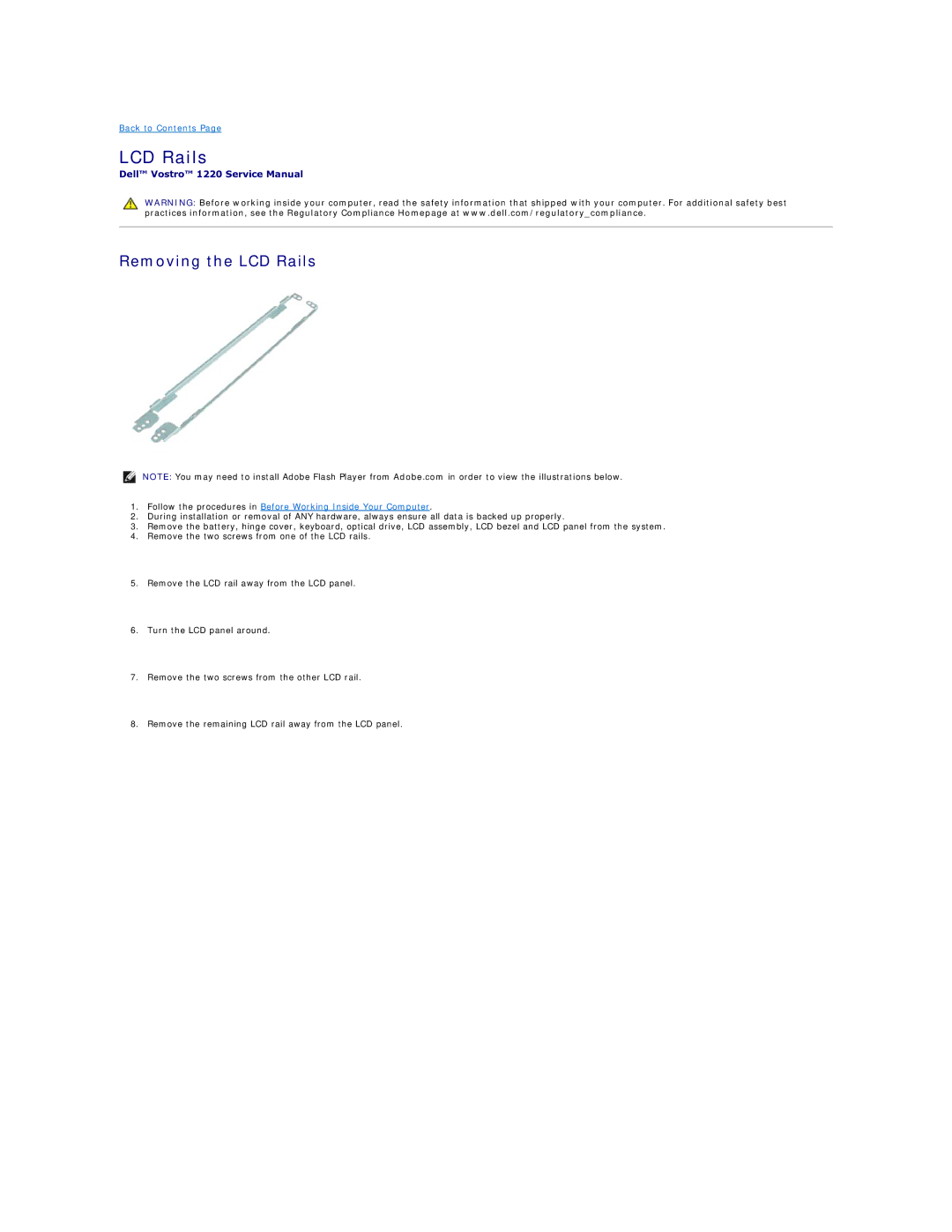 Dell 1220 specifications Removing the LCD Rails 