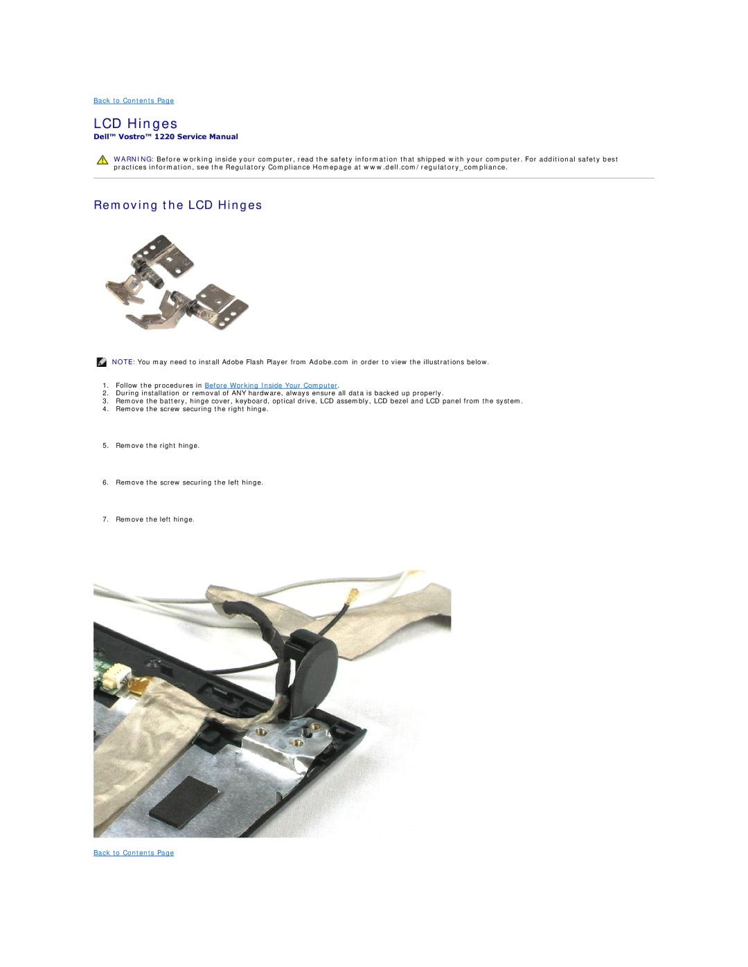 Dell 1220 specifications Removing the LCD Hinges 