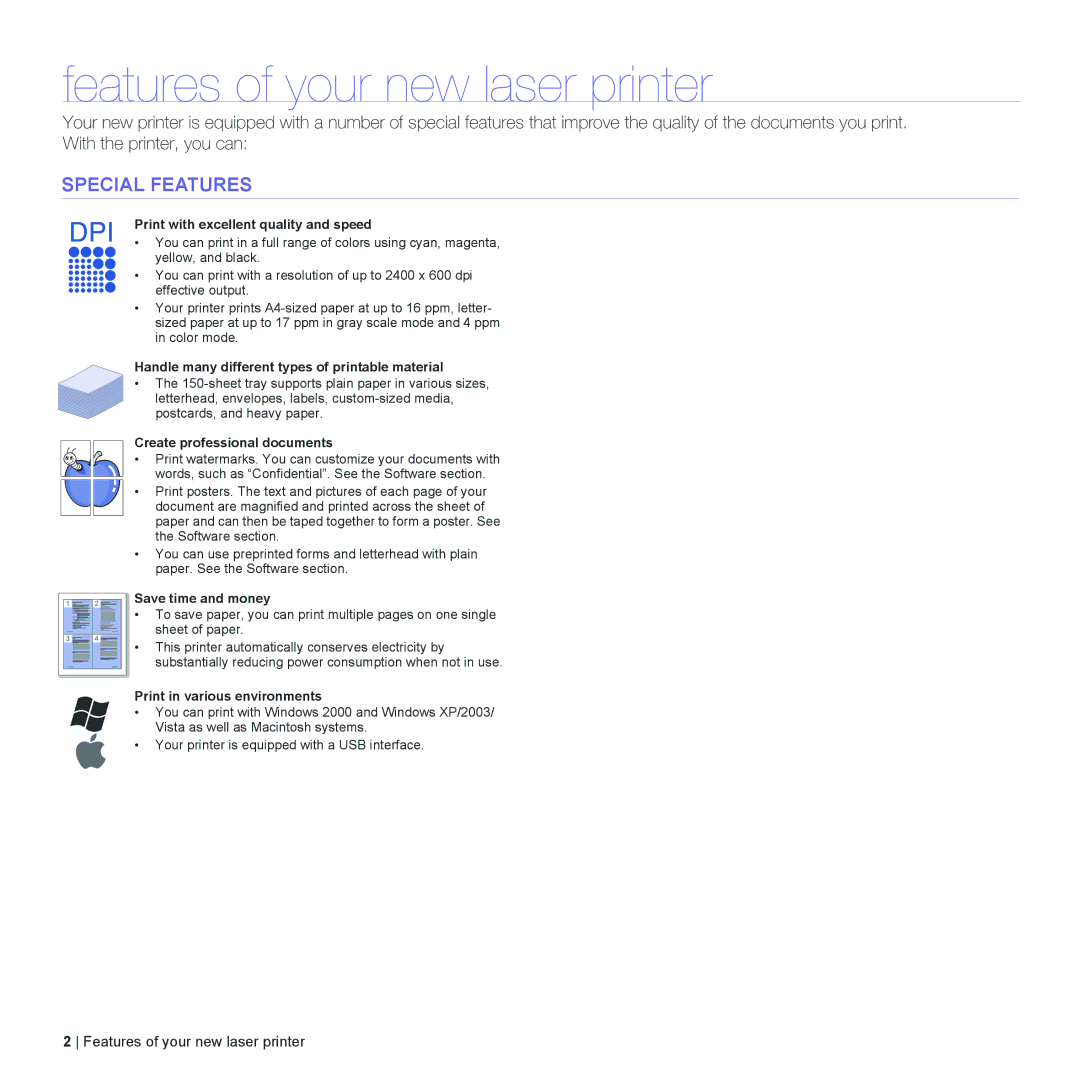 Dell 1230c manual Features of your new laser printer, Special Features 