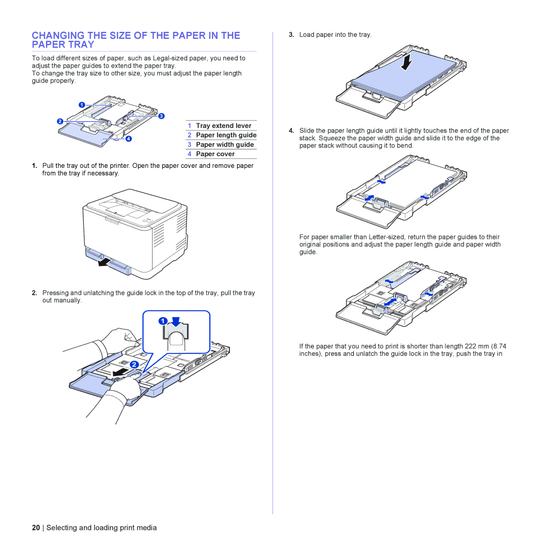 Dell 1230c manual Changing the Size of the Paper in the Paper Tray 