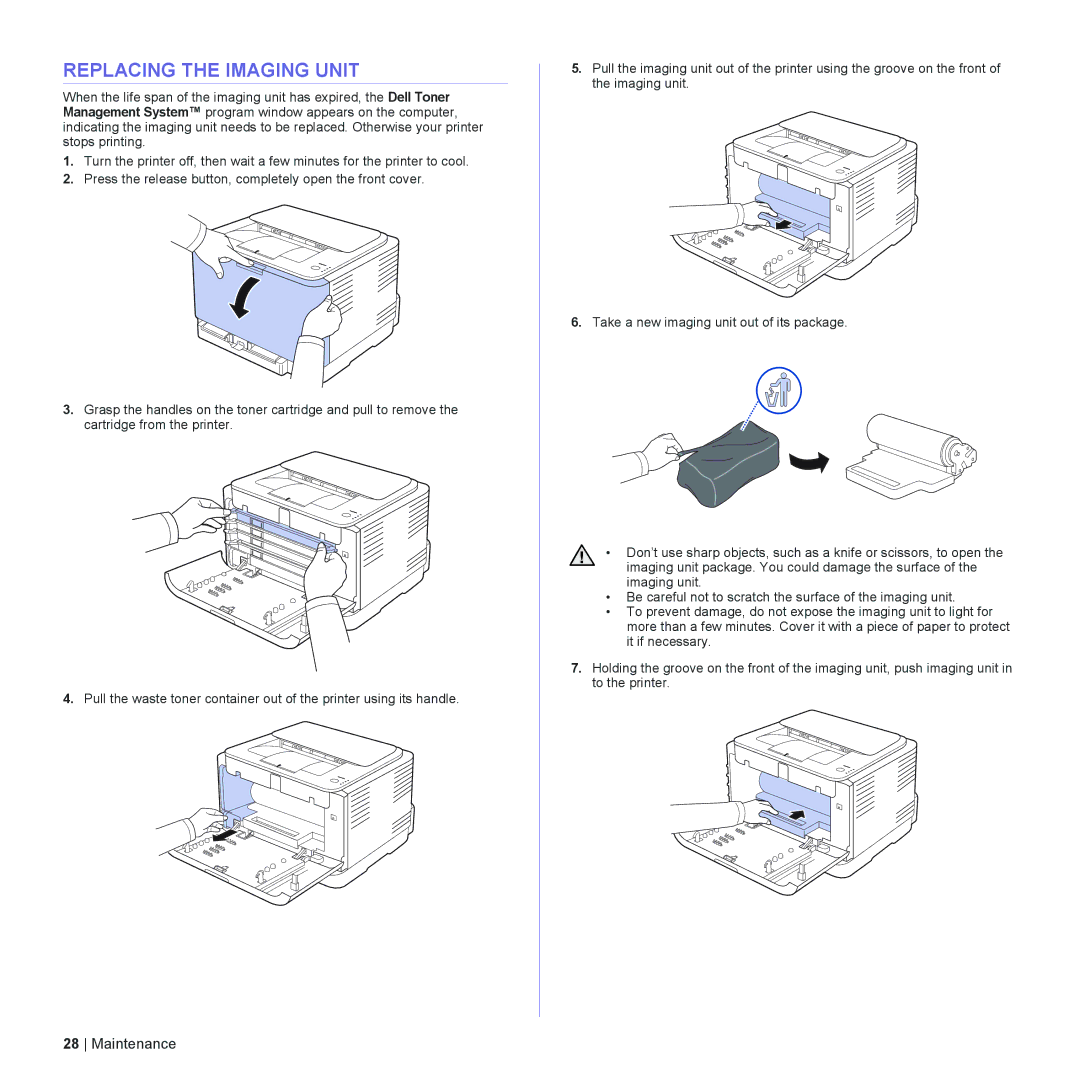 Dell 1230c manual Replacing the Imaging Unit 