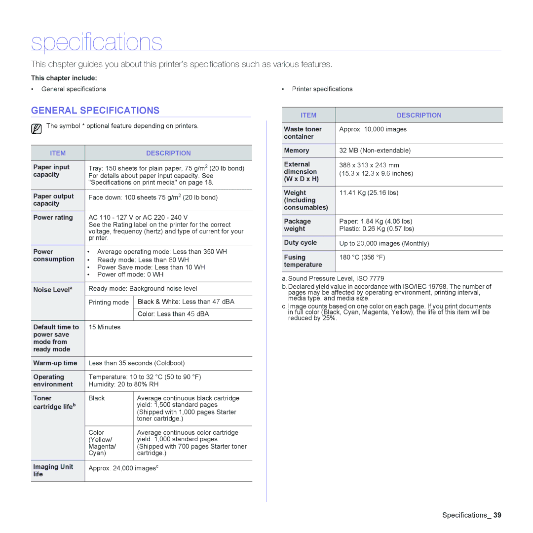 Dell 1230c manual General Specifications 