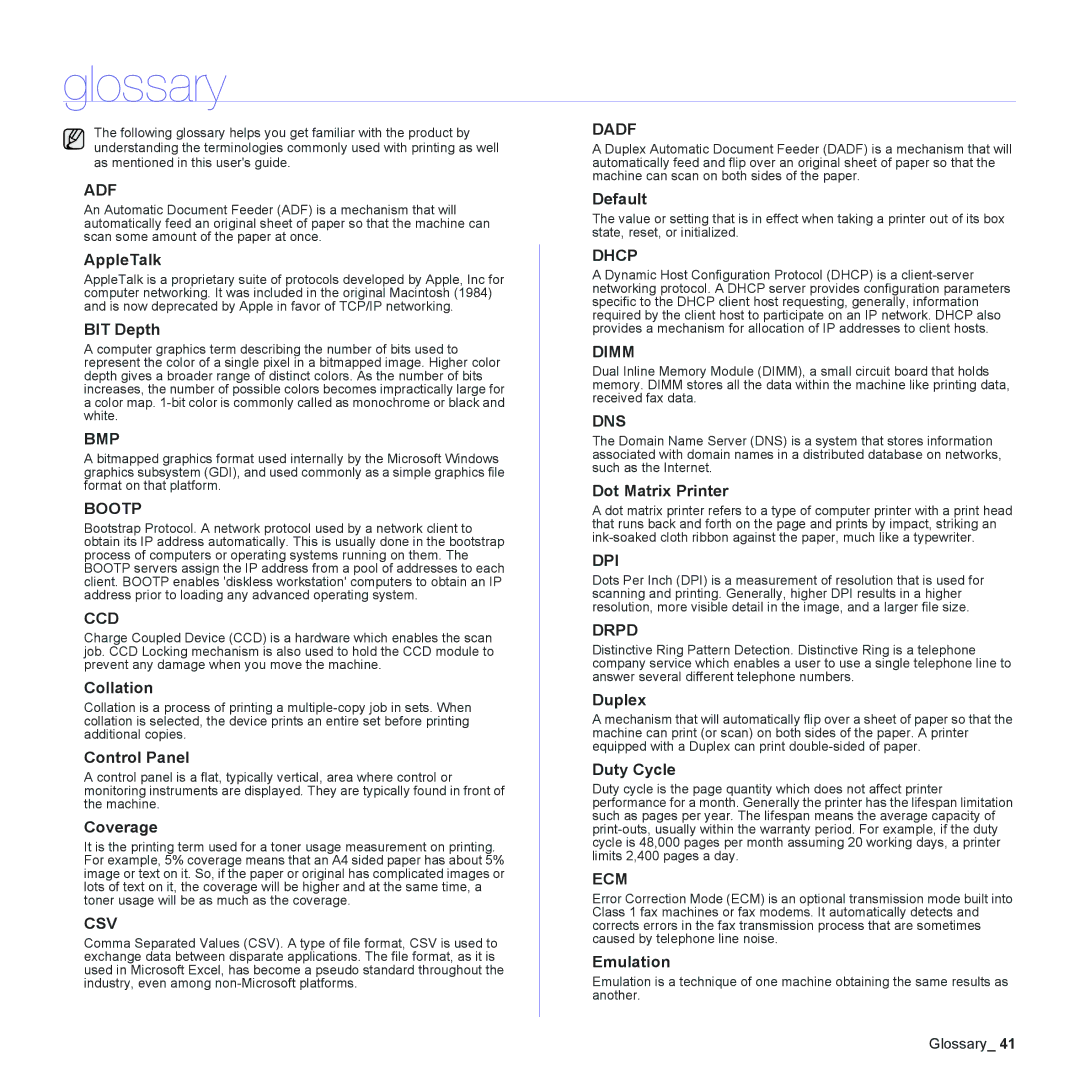 Dell 1230c manual Glossary, Adf 