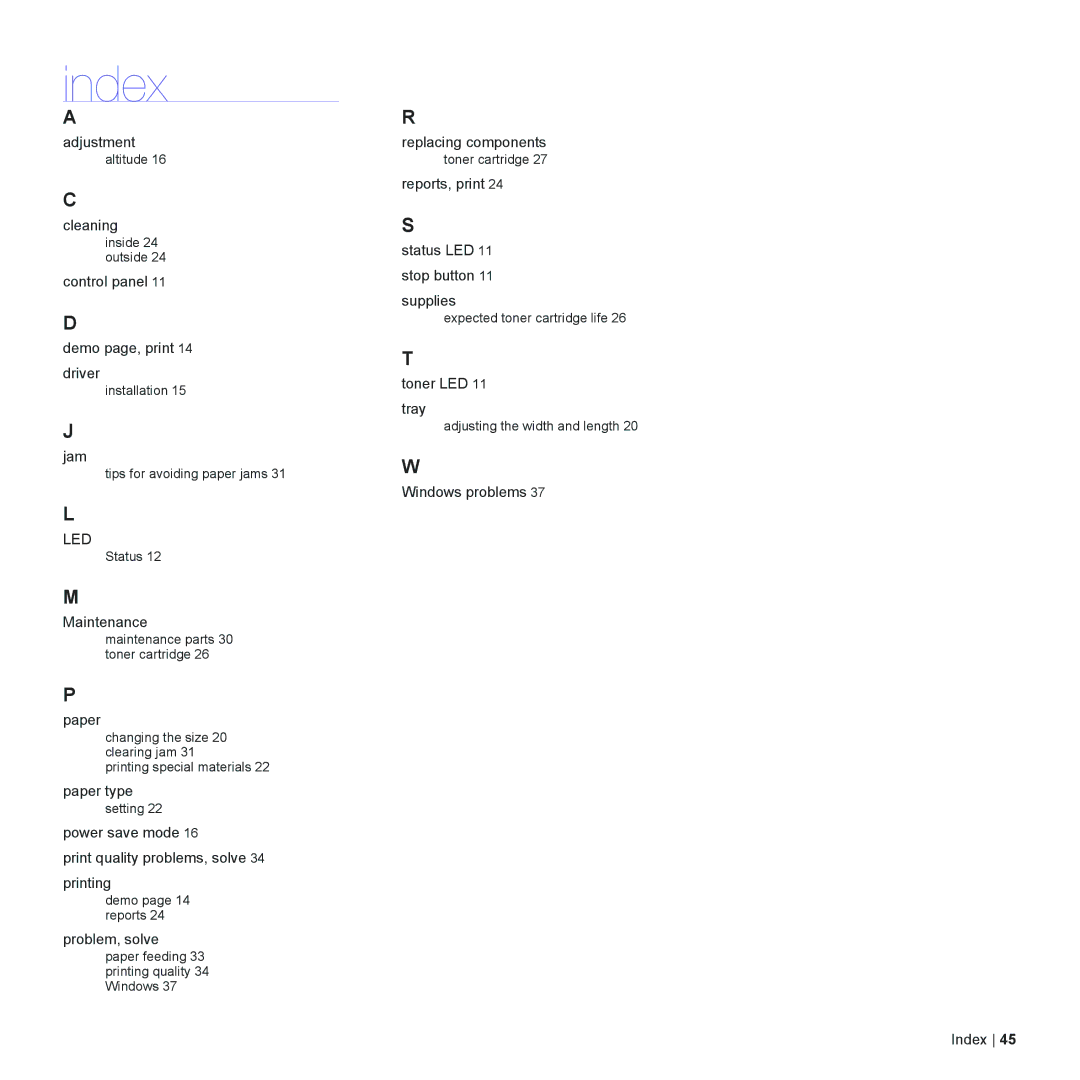 Dell 1230c manual Index, Led 