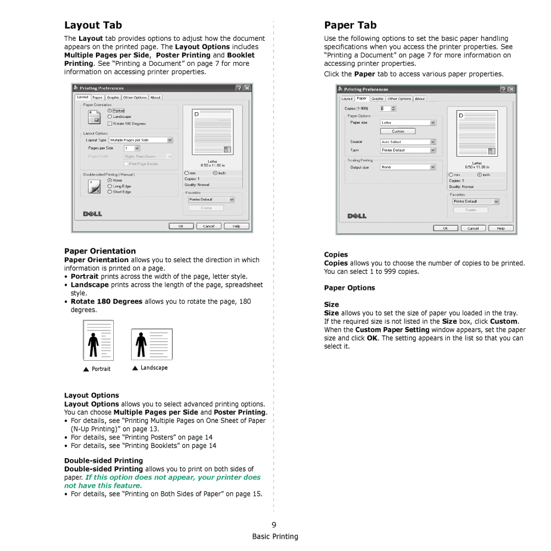 Dell 1230c manual Layout Tab, Paper Tab 