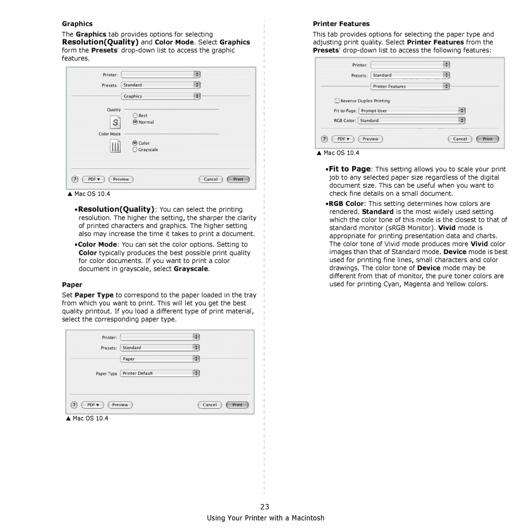 Dell 1230c manual Graphics, Paper, Printer Features 