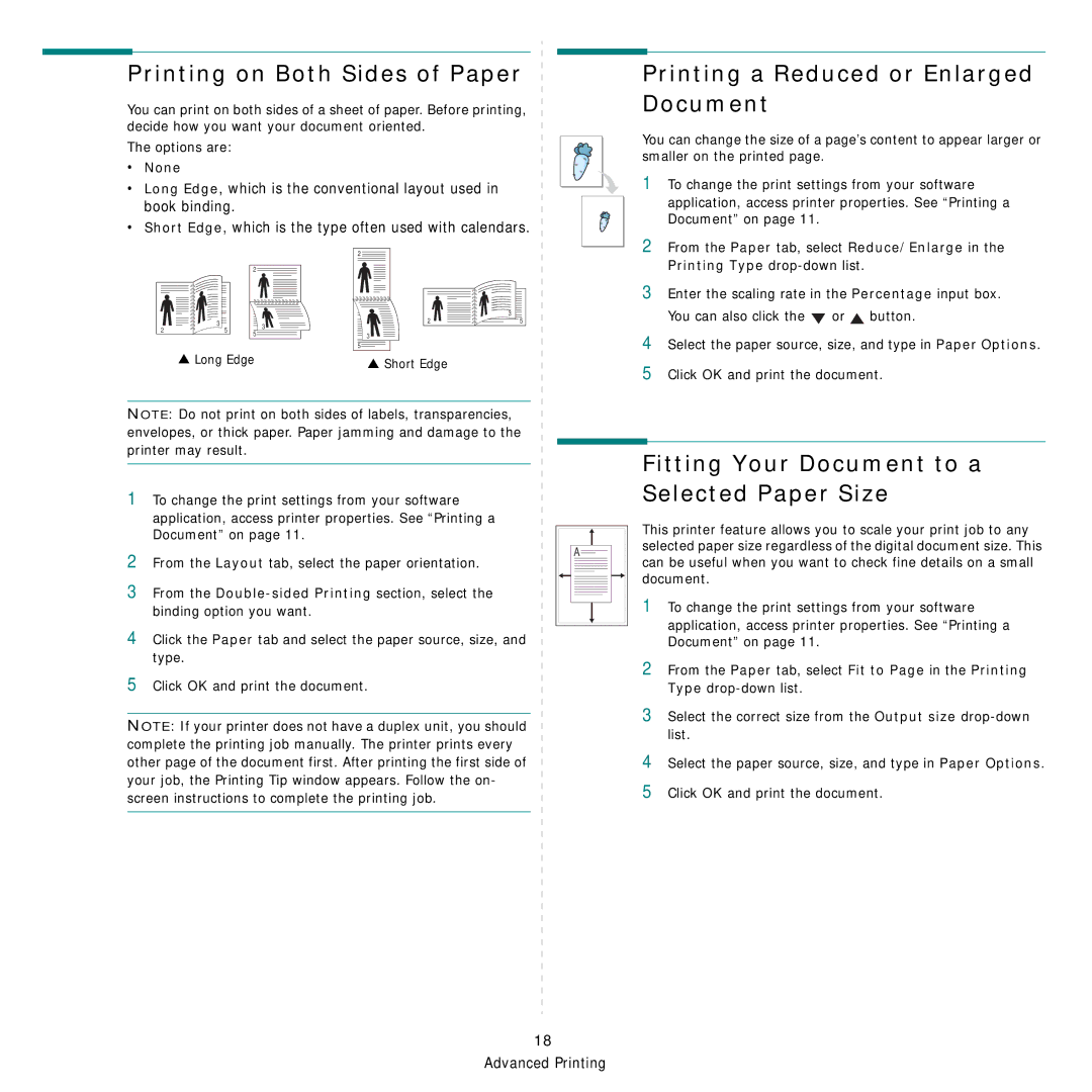 Dell 1235cn manual Printing on Both Sides of Paper, Printing a Reduced or Enlarged Document, None 