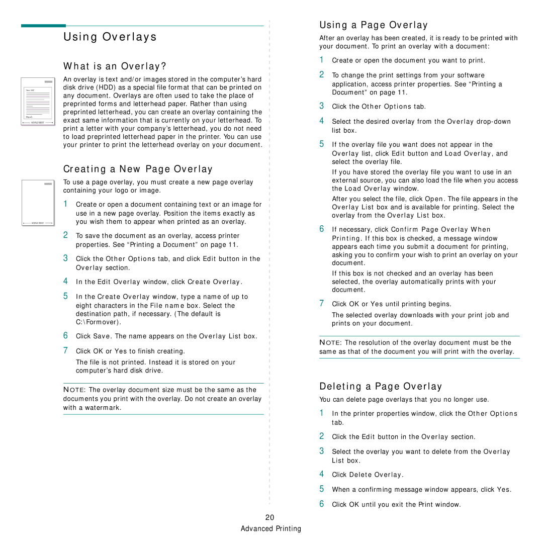 Dell 1235cn manual Using Overlays, What is an Overlay?, Using a Page Overlay, Creating a New Page Overlay 