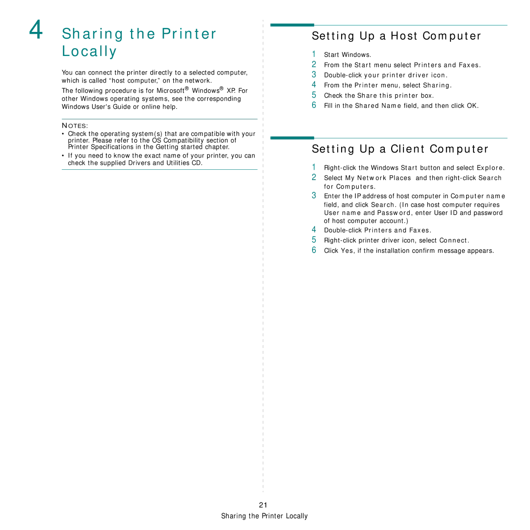 Dell 1235cn manual Setting Up a Host Computer, Setting Up a Client Computer, Check the Share this printer box 