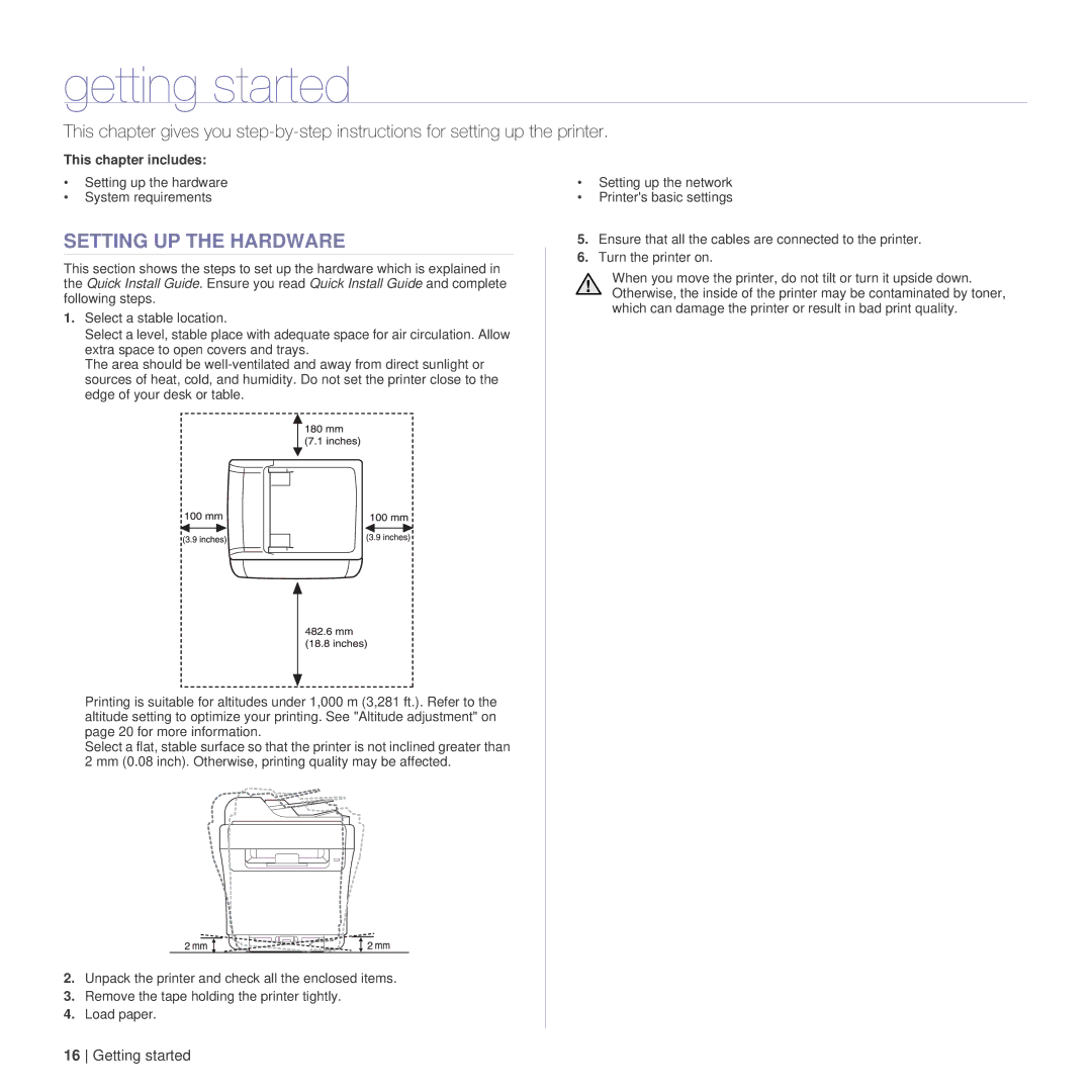 Dell 1235cn manual Getting started, Setting UP the Hardware 