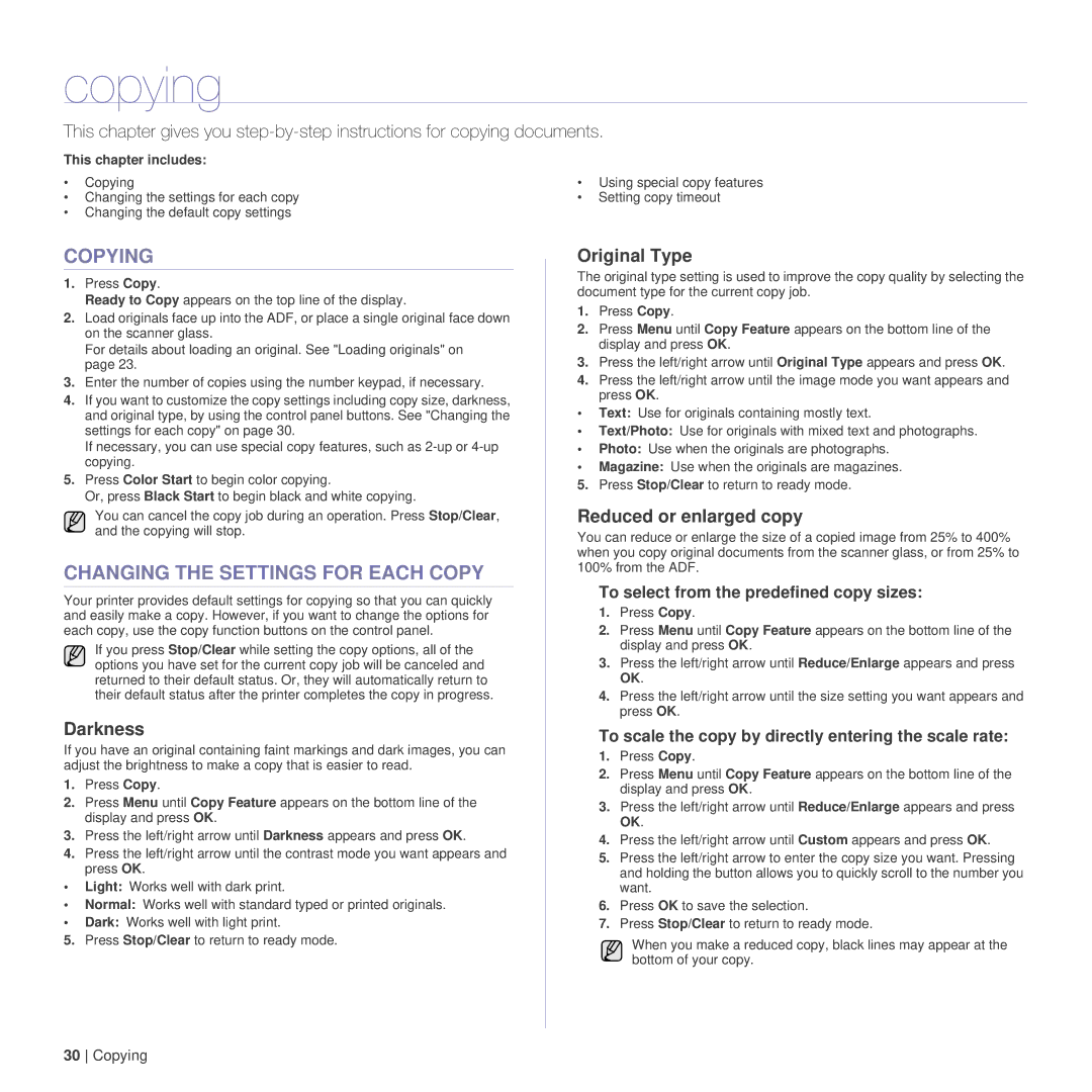 Dell 1235cn manual Copying, Changing the Settings for Each Copy 