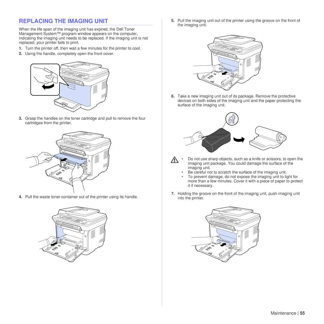 Dell 1235cn manual Replacing the Imaging Unit 