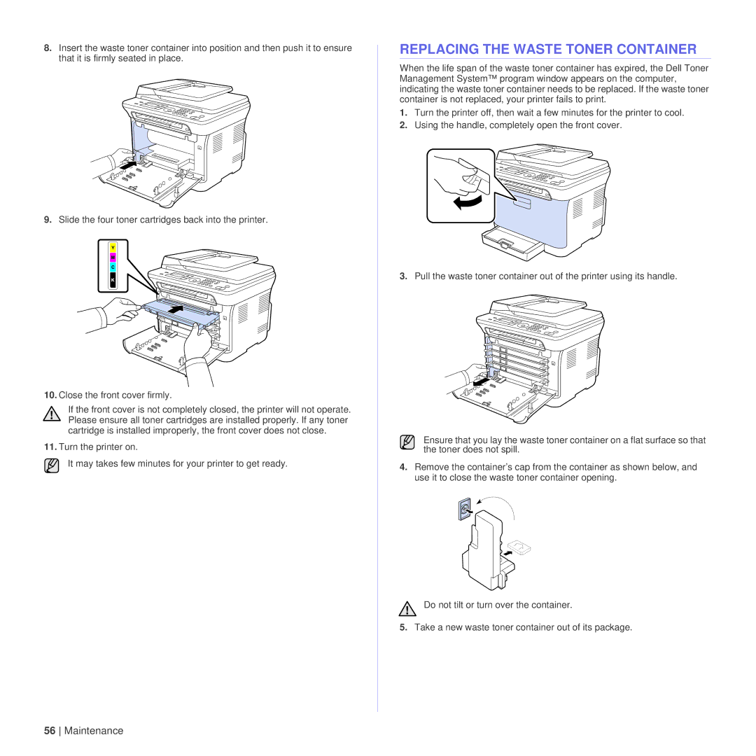 Dell 1235cn manual Replacing the Waste Toner Container 