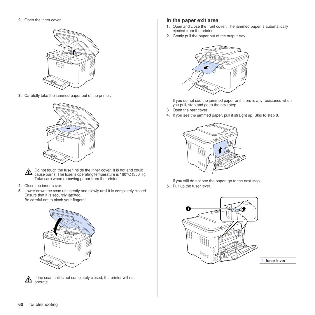 Dell 1235cn manual Paper exit area, Fuser lever 