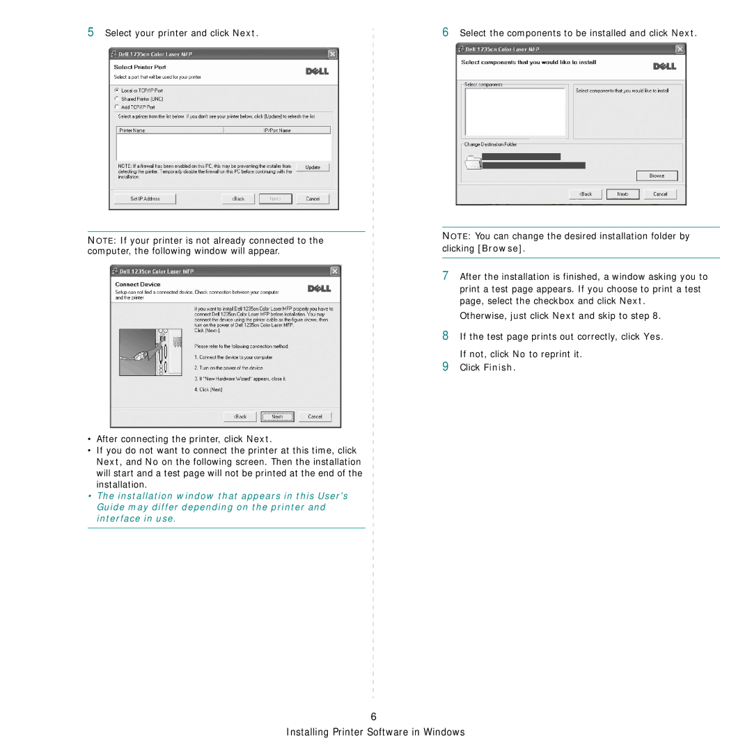 Dell 1235cn manual Installing Printer Software in Windows 