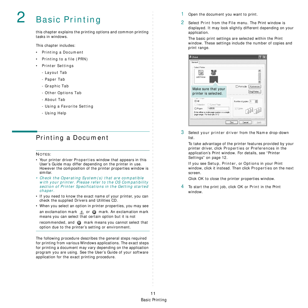 Dell 1235cn manual Printing a Document, Select your printer driver from the Name drop-down list 