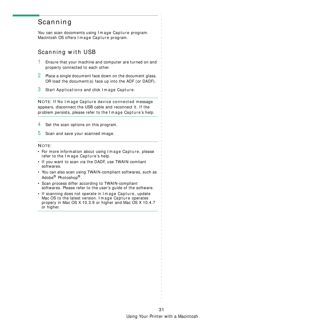 Dell 1235cn manual Scanning with USB, Start Applications and click Image Capture 