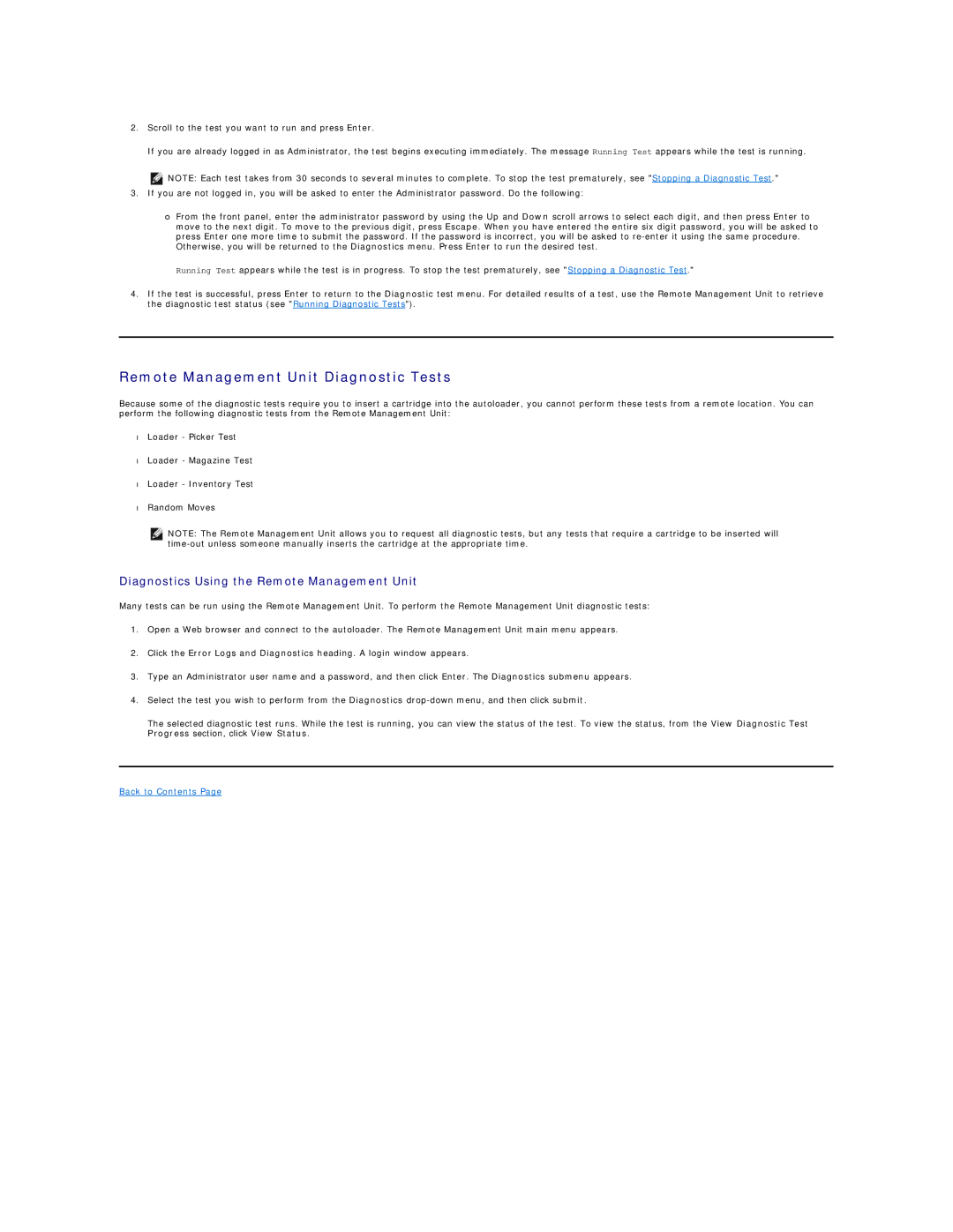 Dell 124T LTO-3 Remote Management Unit Diagnostic Tests, Diagnostics Using the Remote Management Unit 