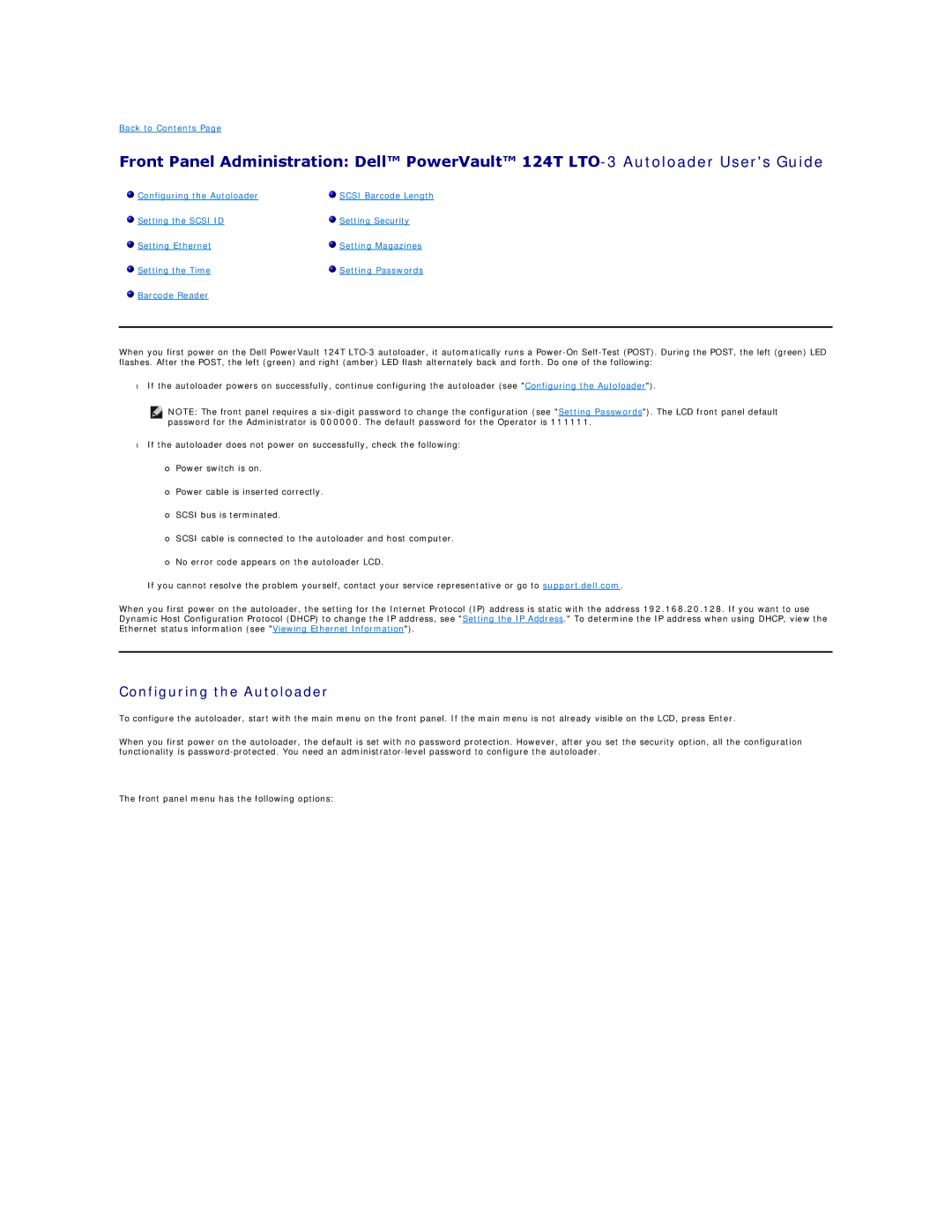 Dell 124T LTO-3 technical specifications Configuring the Autoloader 