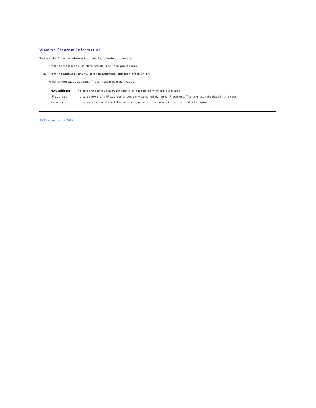 Dell 124T LTO-3 technical specifications Viewing Ethernet Information, MAC address, IP address, Network 