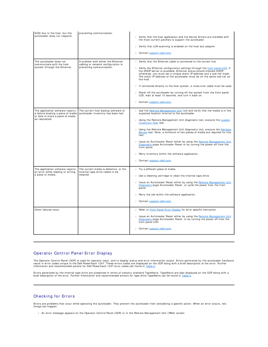 Dell 124T LTO-3 technical specifications Operator Control Panel Error Display, Checking for Errors 