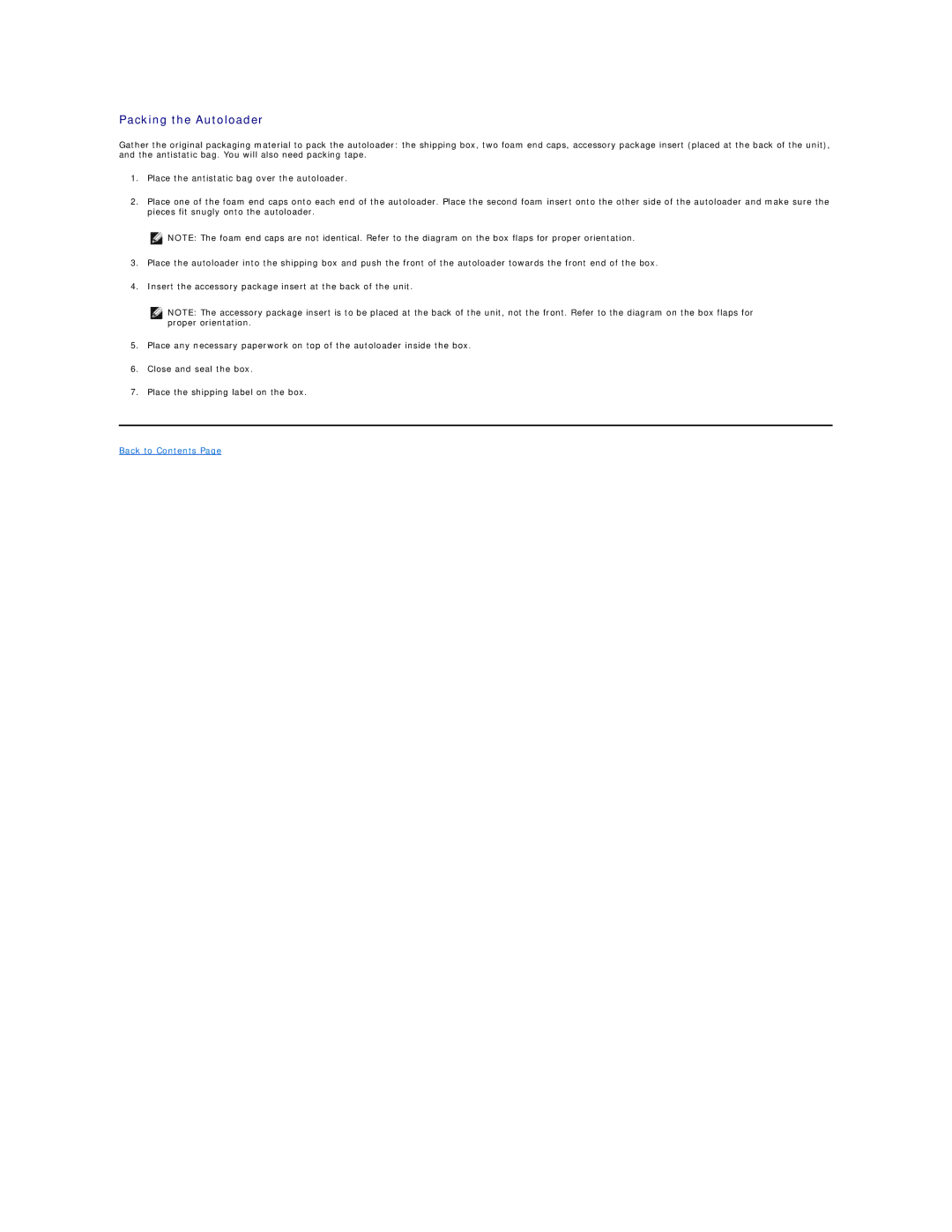 Dell 124T LTO-3 technical specifications Packing the Autoloader 