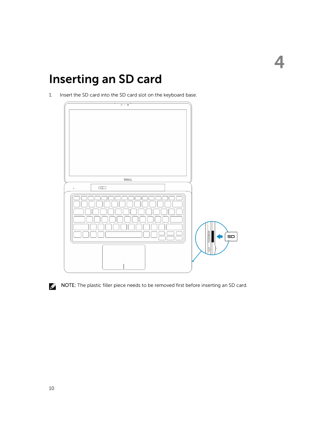 Dell 13-7350 manual Inserting an SD card 