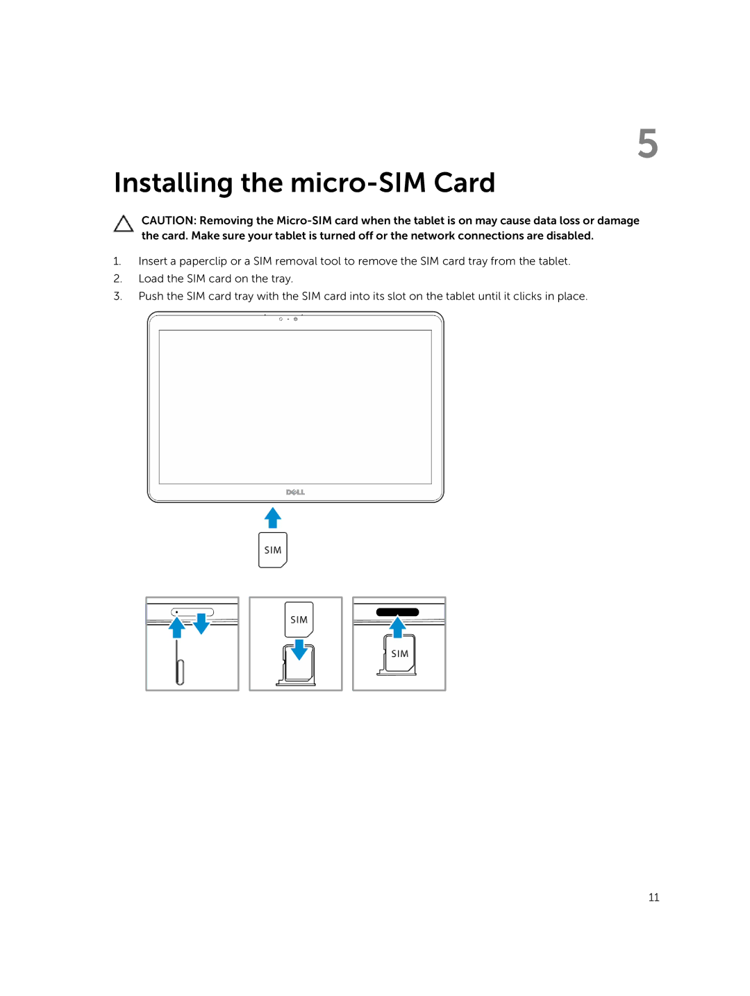 Dell 13-7350 manual Installing the micro-SIM Card 