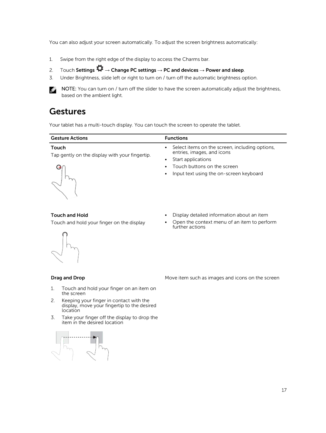 Dell 13-7350 manual Gestures 