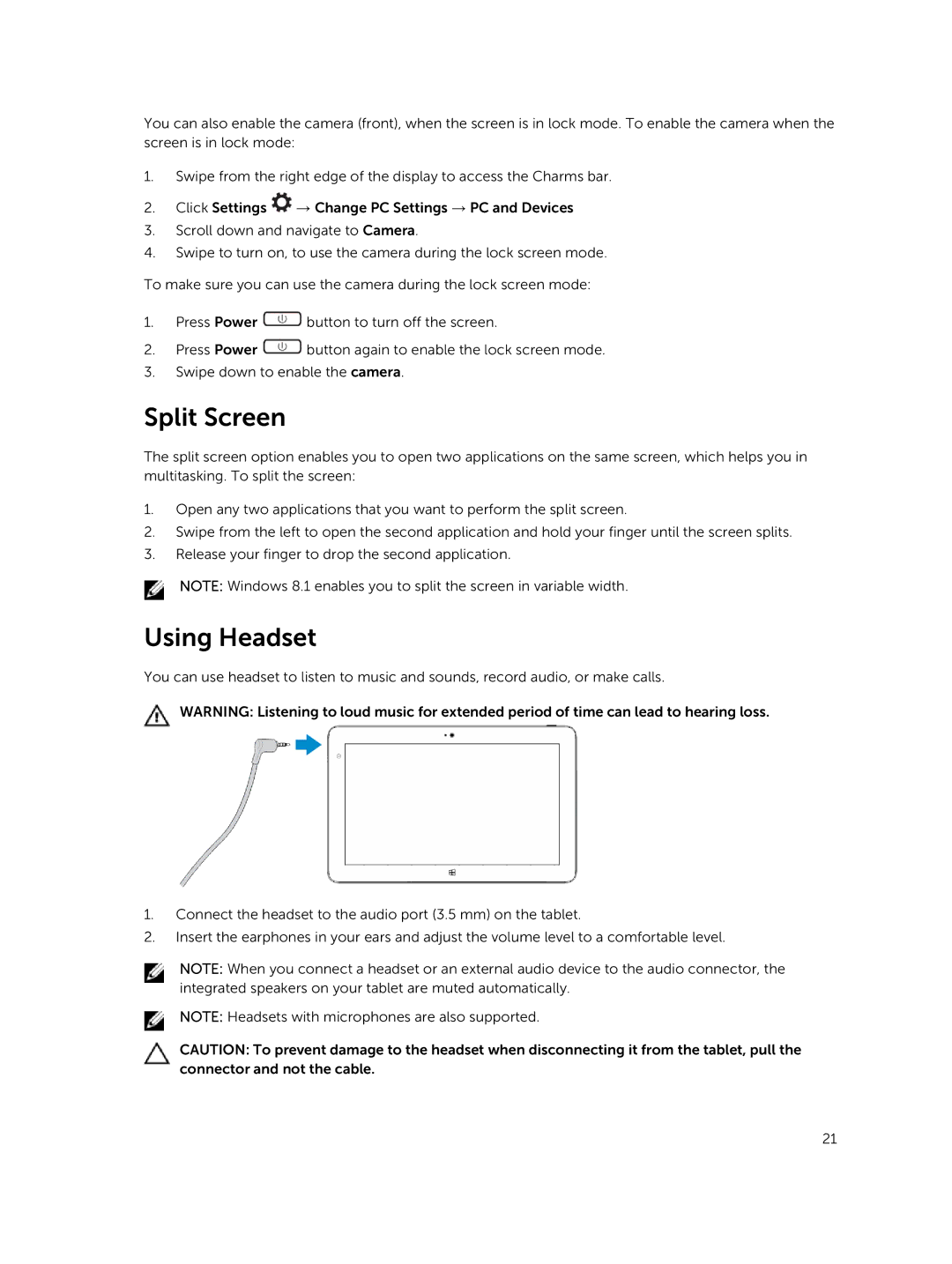 Dell 13-7350 manual Split Screen, Using Headset 