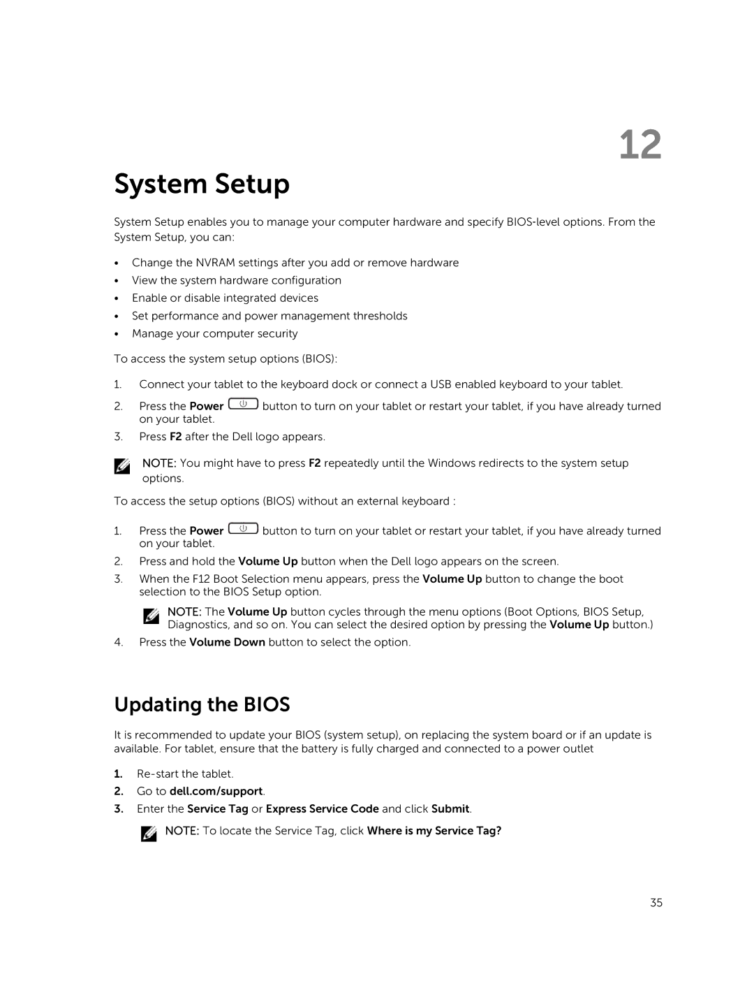 Dell 13-7350 manual System Setup, Updating the Bios 