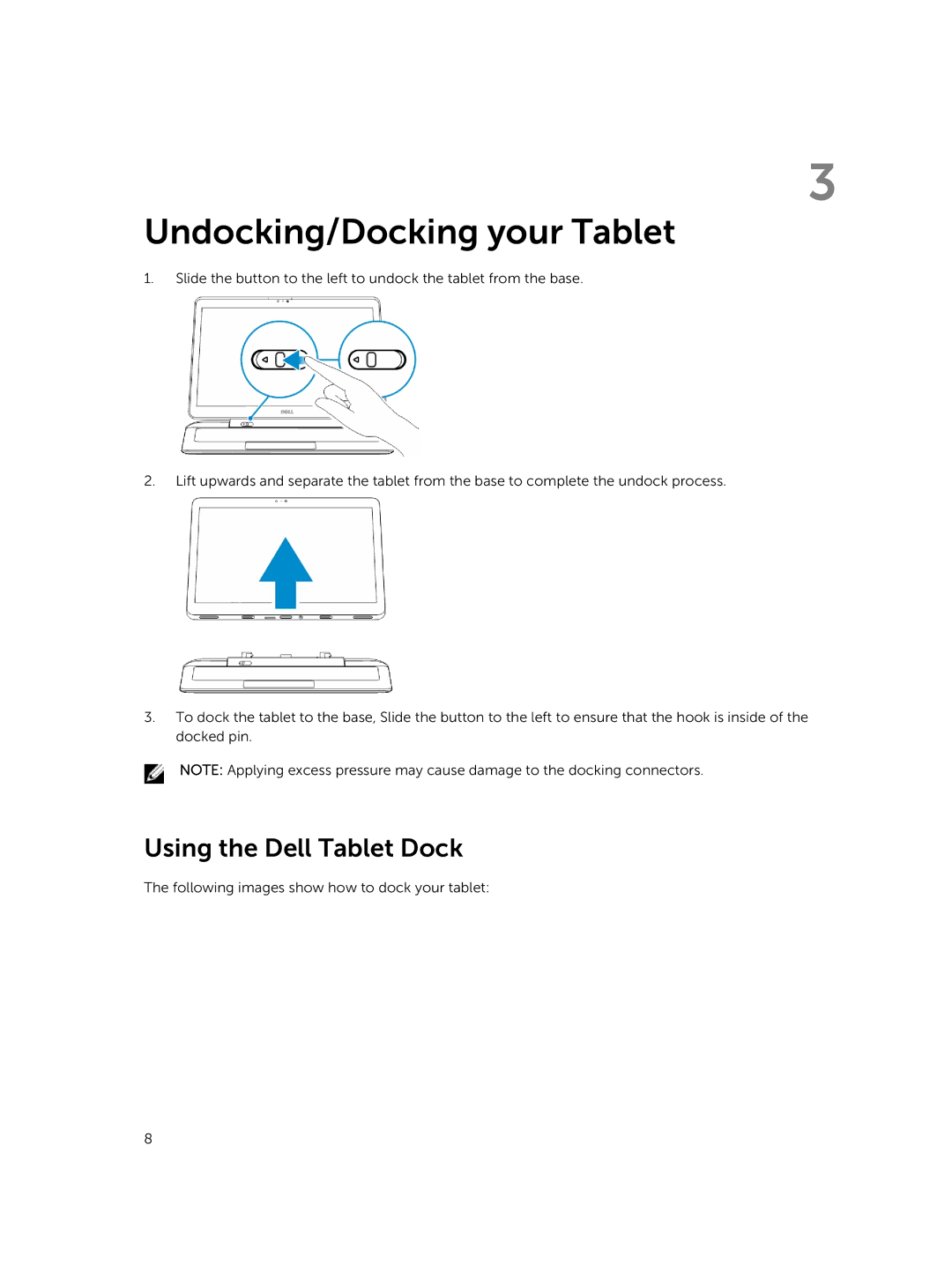 Dell 13-7350 manual Undocking/Docking your Tablet, Using the Dell Tablet Dock 