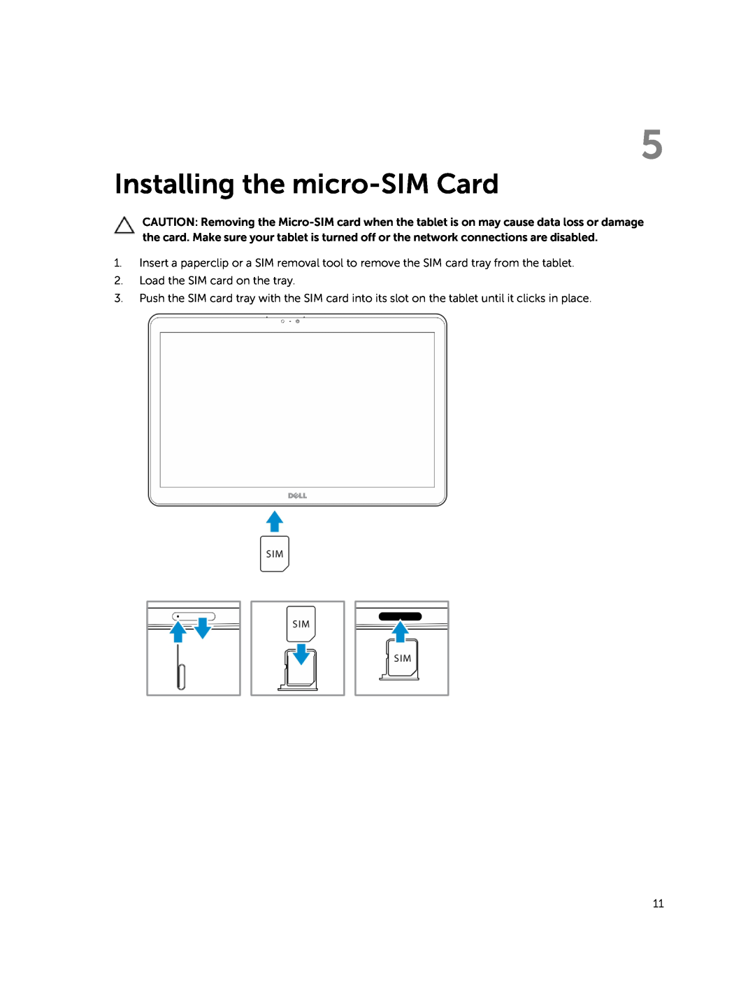 Dell 13-7350 manual Installing the micro-SIM Card 