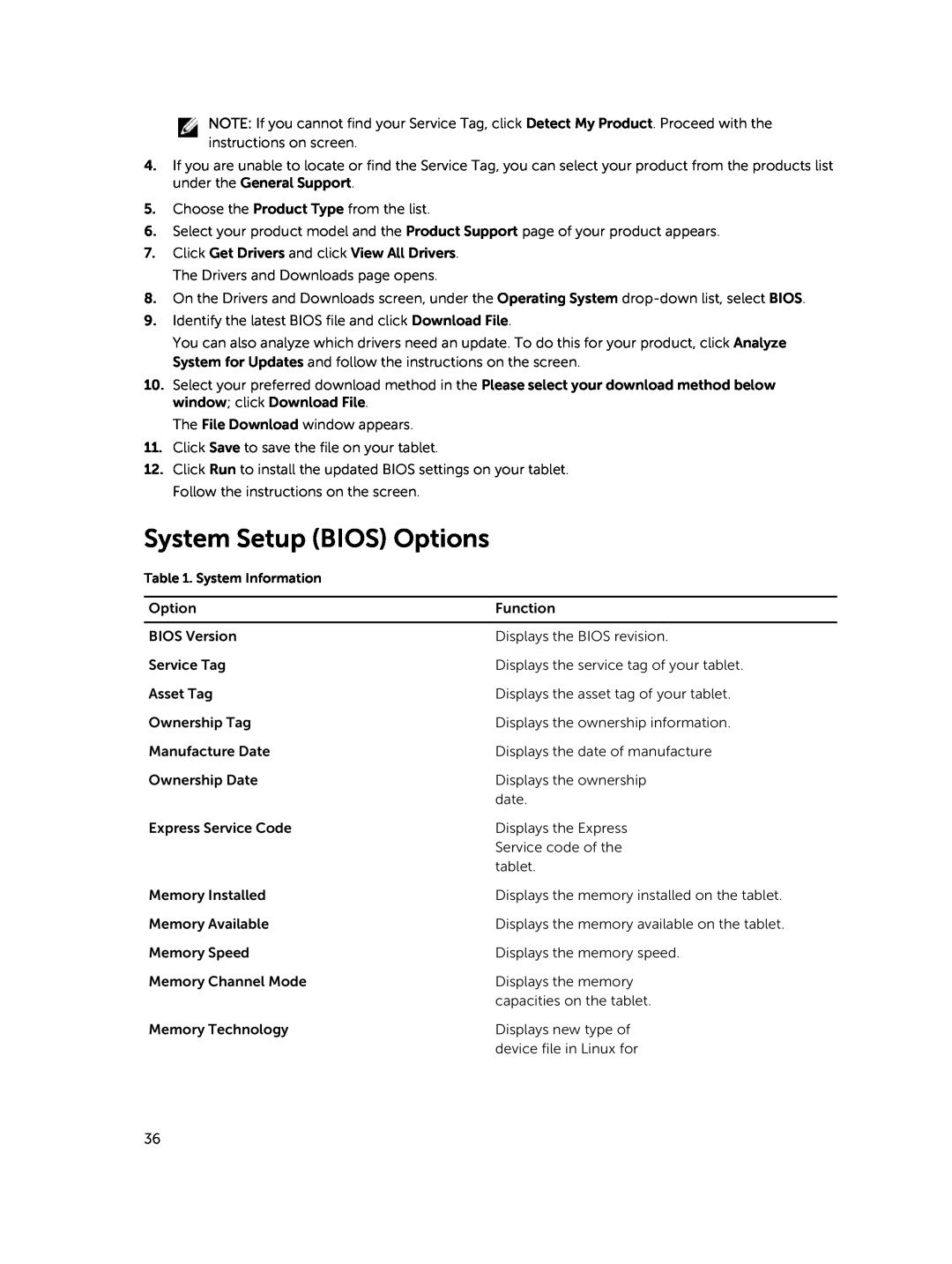 Dell 13-7350 manual System Setup BIOS Options 
