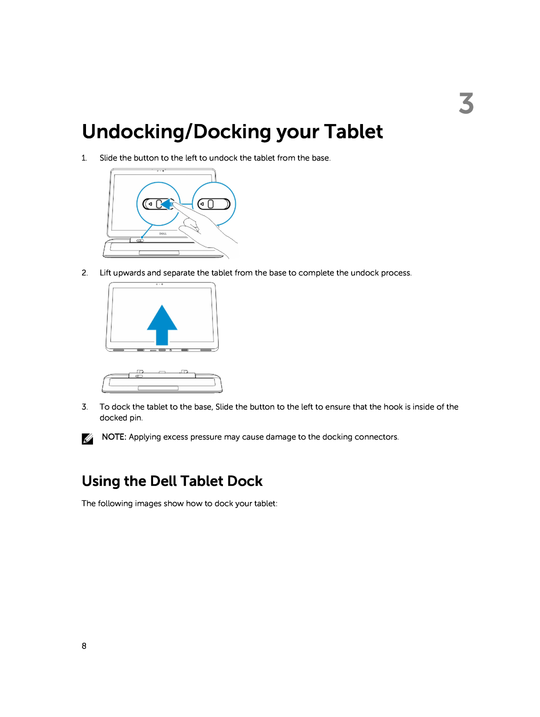 Dell 13-7350 manual Undocking/Docking your Tablet, Using the Dell Tablet Dock 