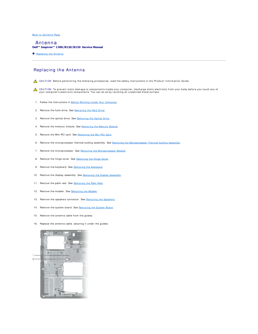 Dell B130, 1300, B120 manual Replacing the Antenna 