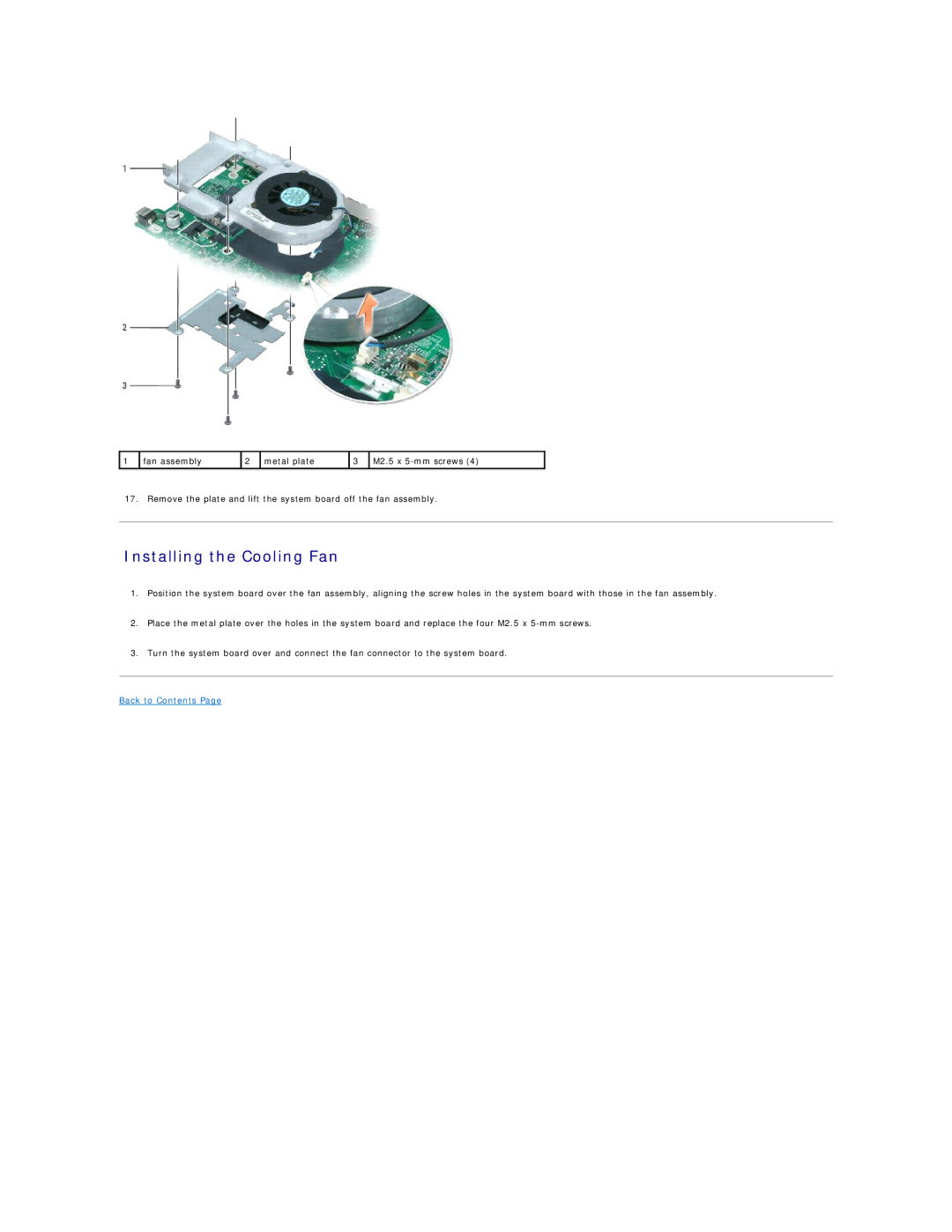 Dell B130, 1300, B120 manual Installing the Cooling Fan 