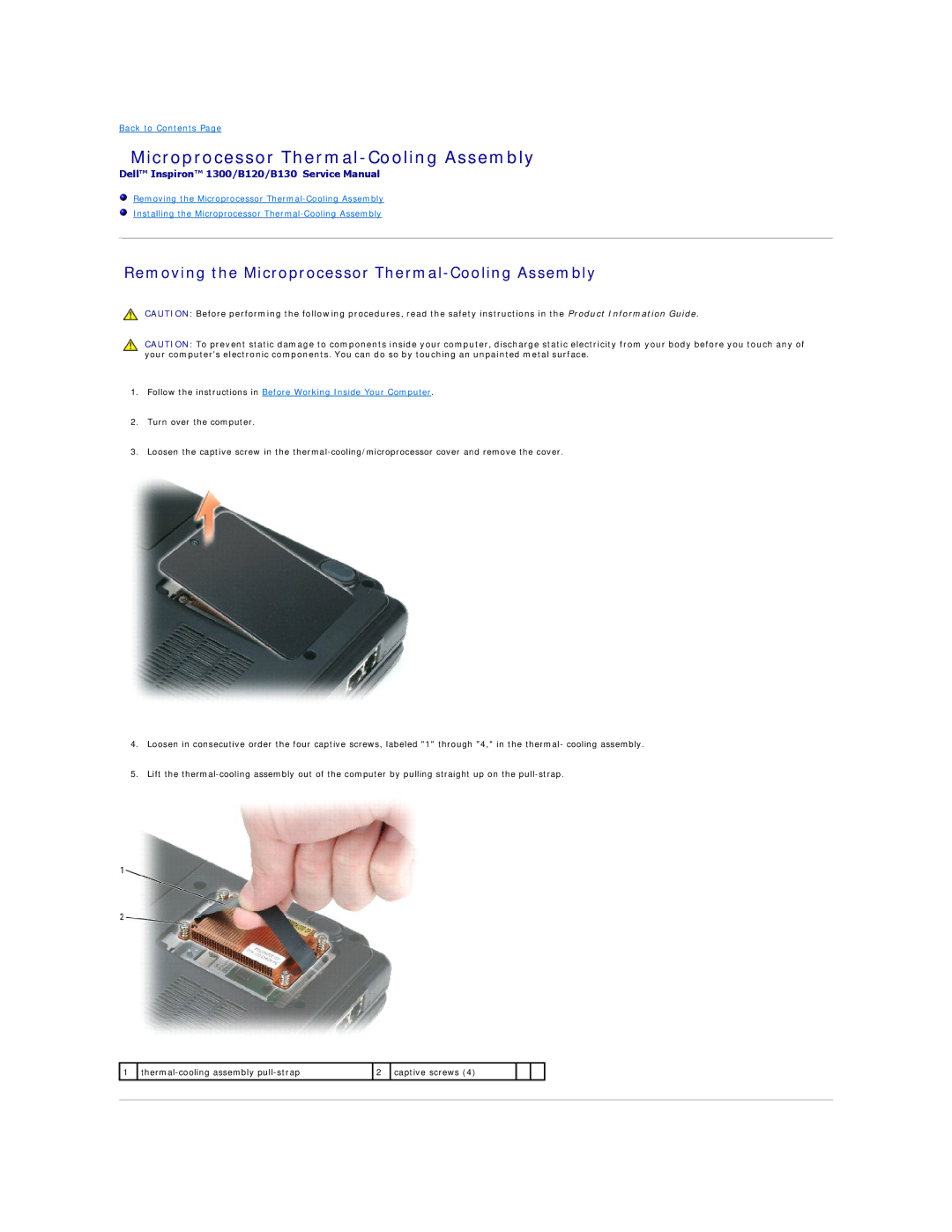 Dell B120, 1300, B130 manual Removing the Microprocessor Thermal-Cooling Assembly 