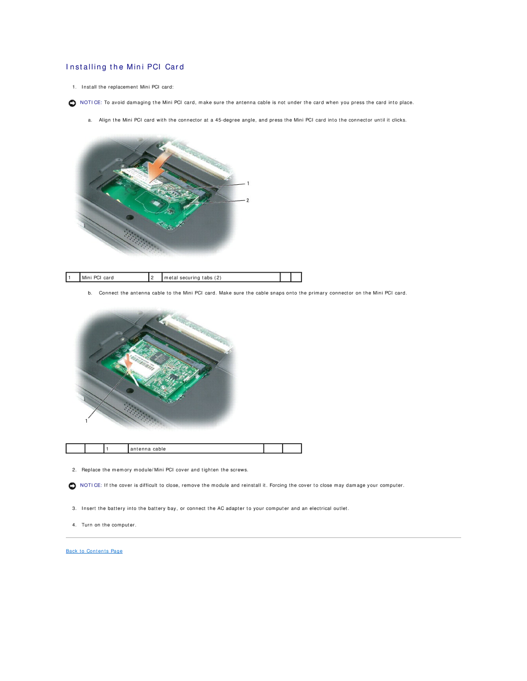 Dell B130, 1300, B120 manual Installing the Mini PCI Card 