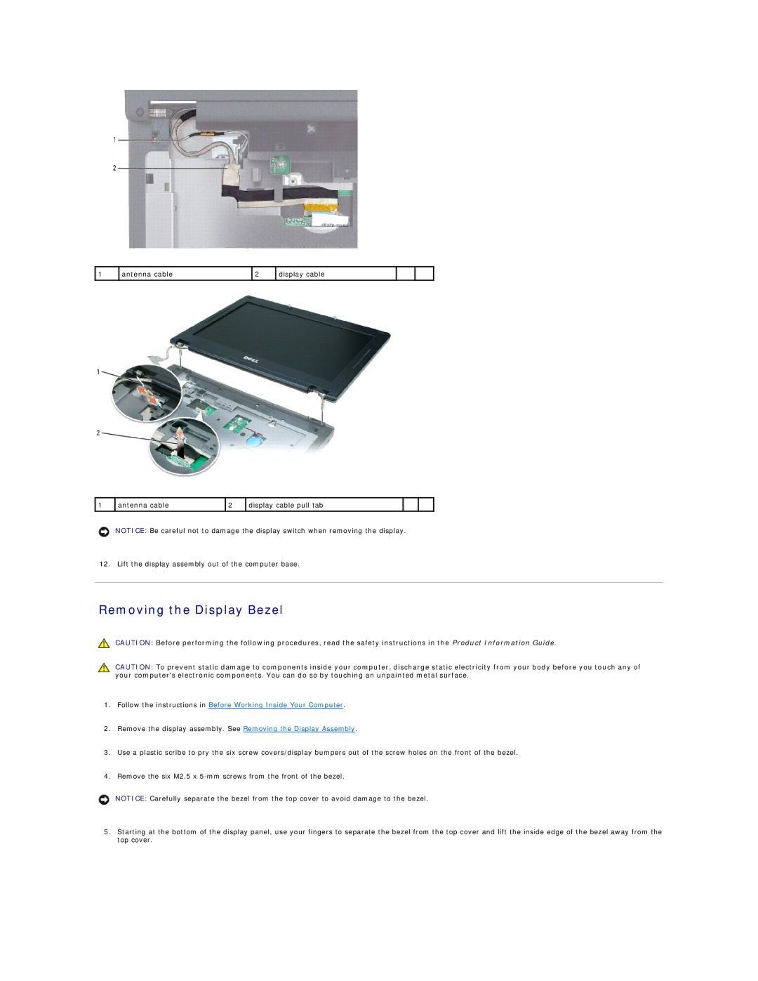 Dell 1300, B120, B130 manual Removing the Display Bezel 