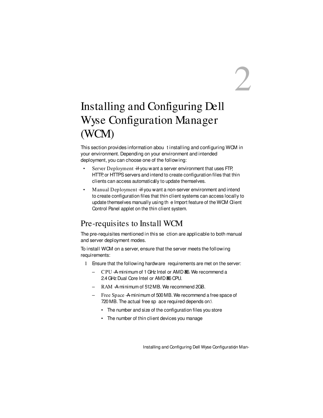 Dell 1.3.0.0 manual Pre-requisites to Install WCM 