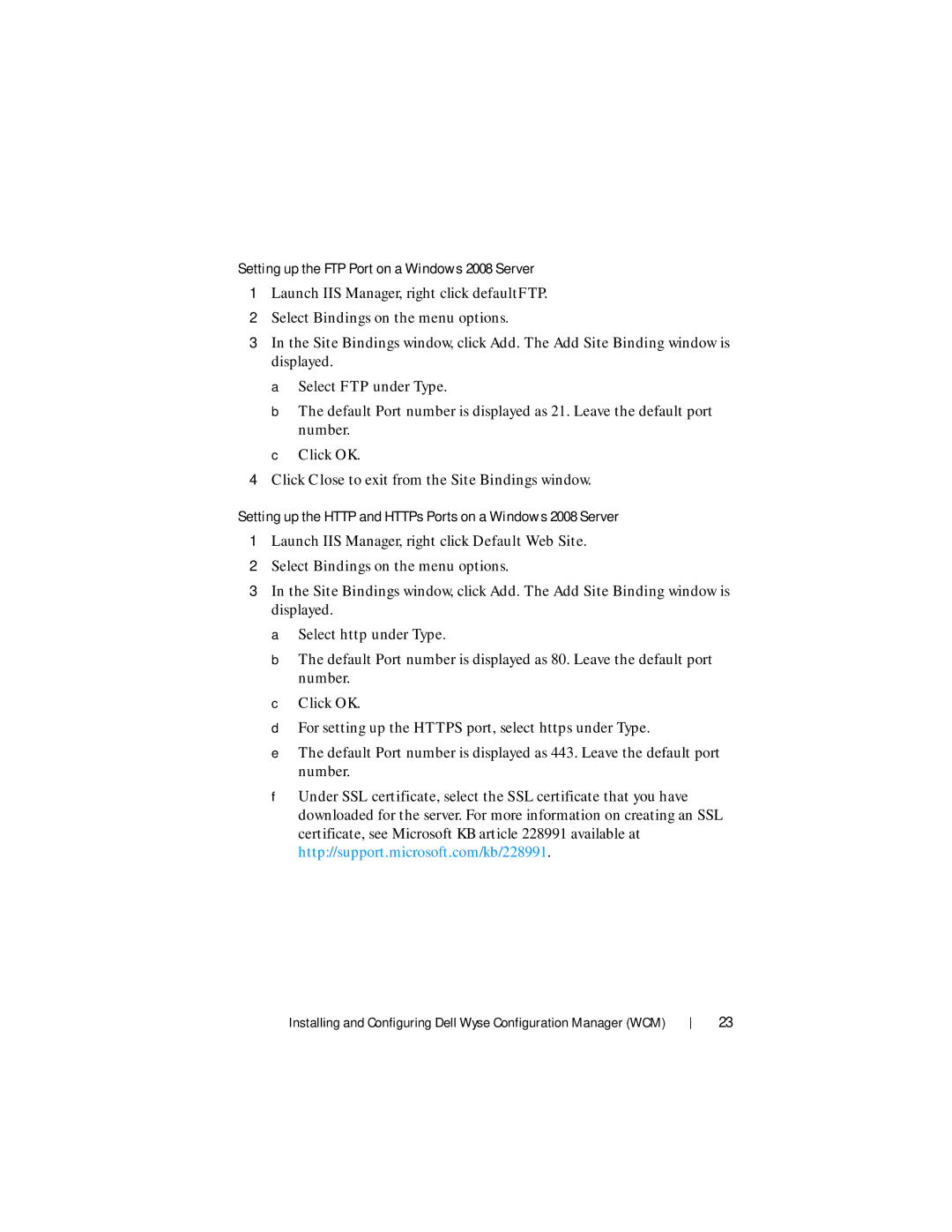 Dell 1.3.0.0 manual Setting up the FTP Port on a Windows 2008 Server 