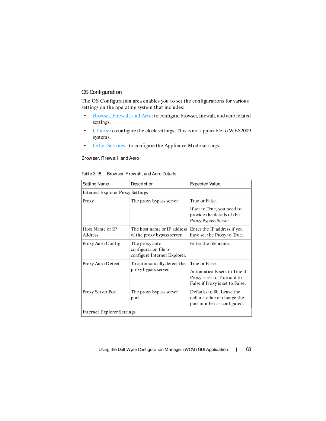 Dell 1.3.0.0 manual OS Configuration, Browser, Firewall, and Aero 