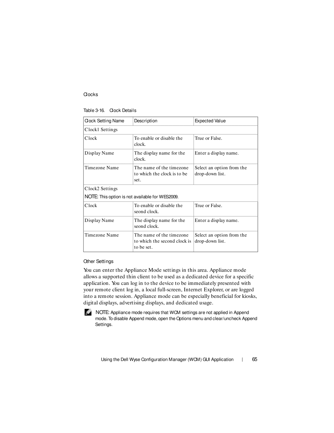 Dell 1.3.0.0 manual Clocks, Other Settings, Clock1 Settings, Display Name, Clock2 Settings 