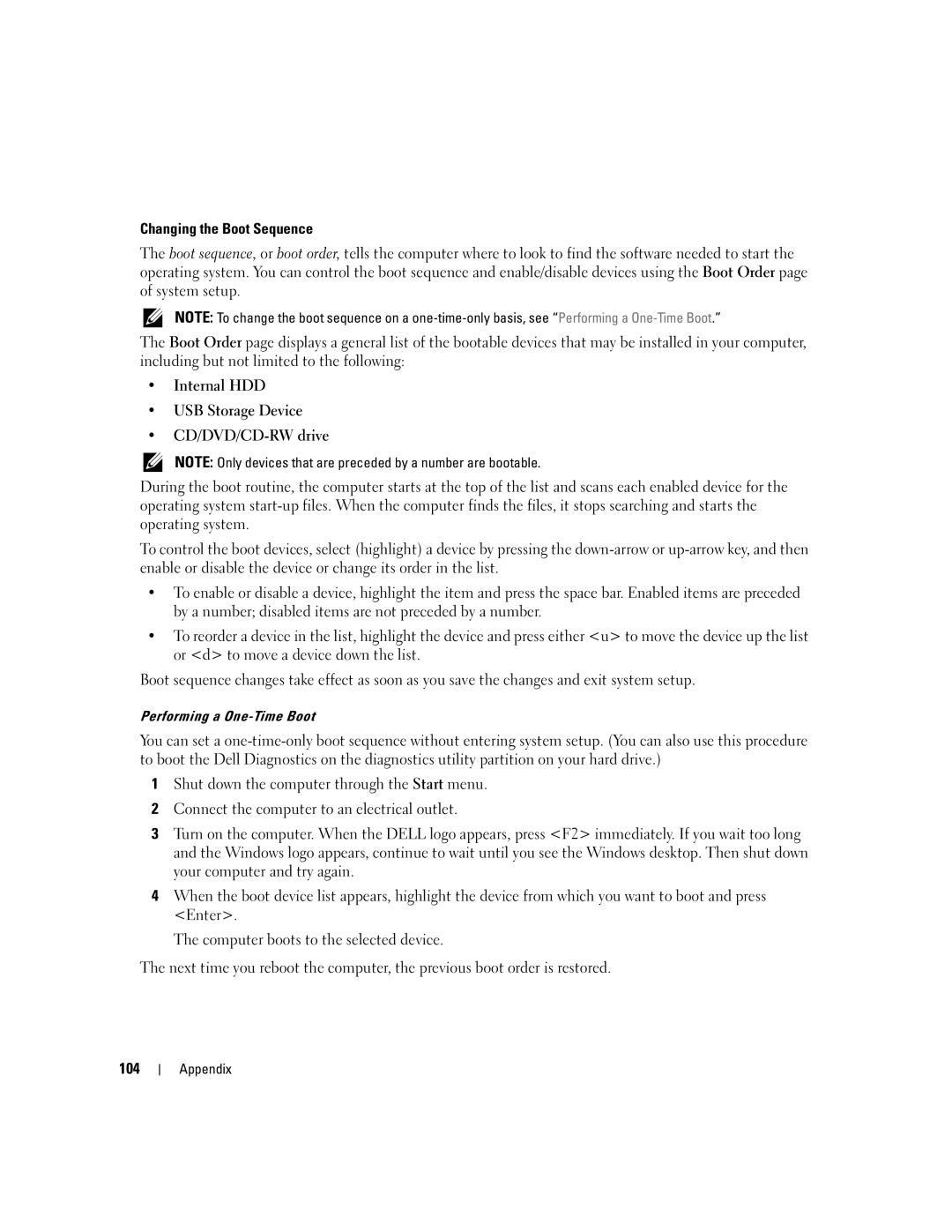 Dell 1300 owner manual Performing a One-Time Boot 