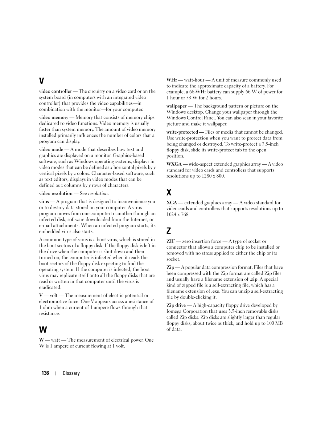 Dell 1300 owner manual 136, Video resolution See resolution 