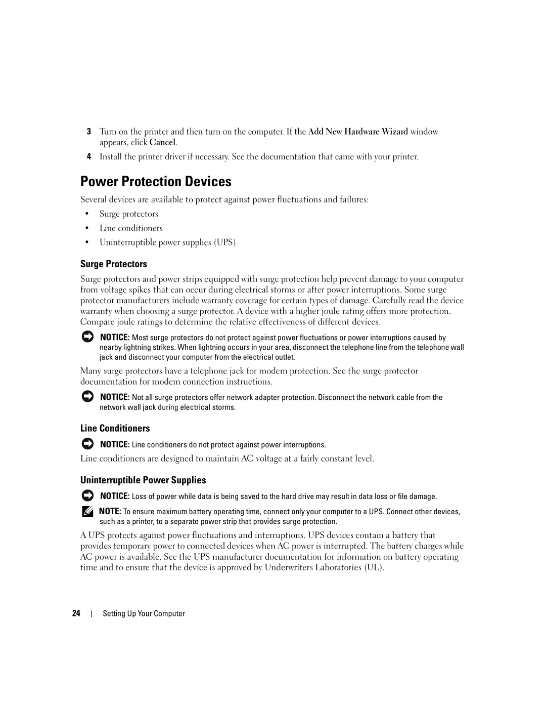 Dell 1300 owner manual Power Protection Devices, Surge Protectors, Line Conditioners, Uninterruptible Power Supplies 