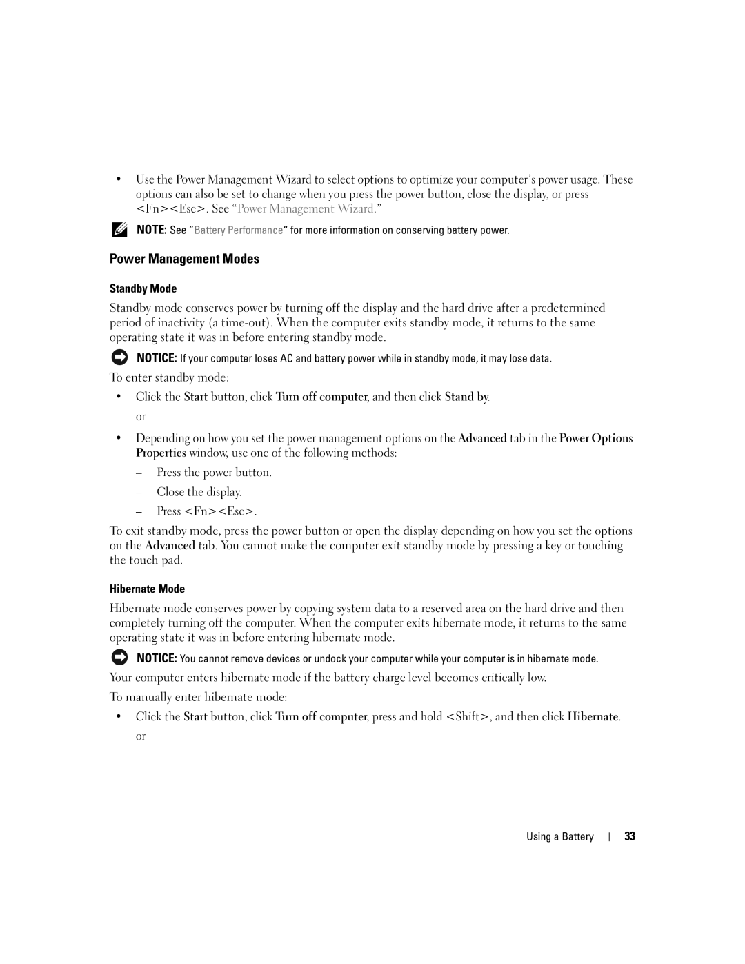 Dell 1300 owner manual Power Management Modes, Standby Mode, Hibernate Mode 